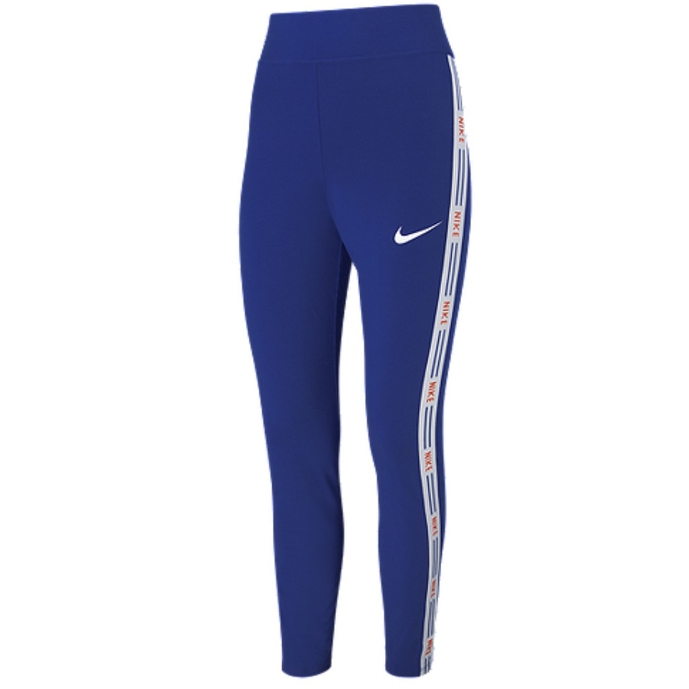 Nike Royal Blue and White Logo Side-Strip Leggings